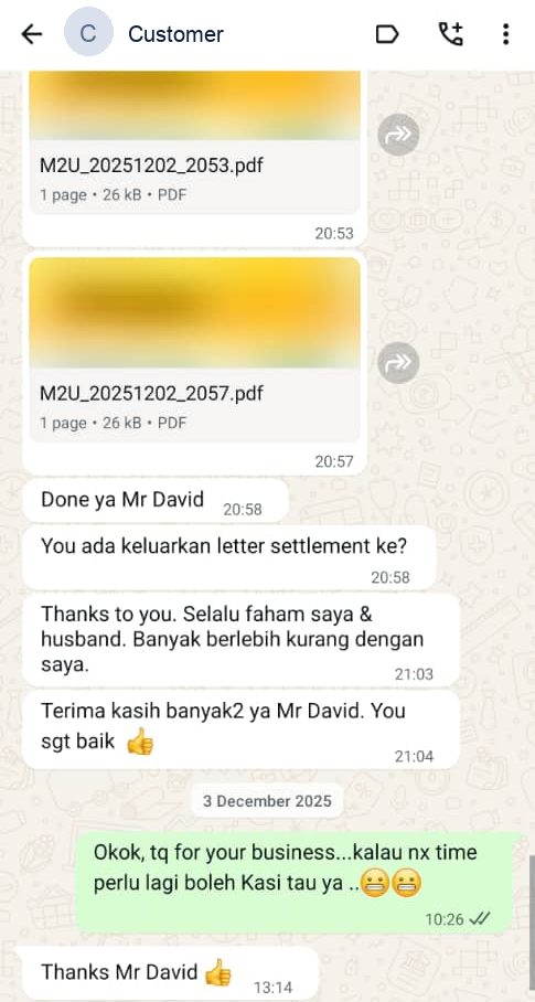 WhatsApp thread asking for a settlement letter after full repayment